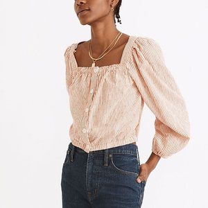 Madewell Puff Sleeve embroidered crop top, size XS